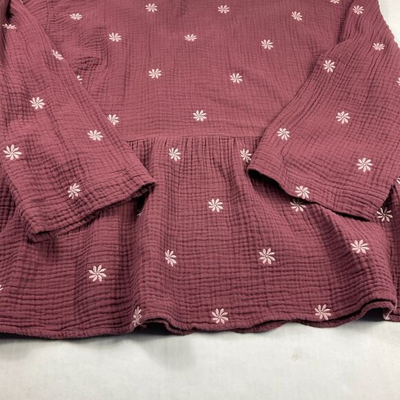 Madewell Embroidered Lightspun Peplum Top Maroon Open Back Floral Boho Shirt 2X - Picture 2 of 10